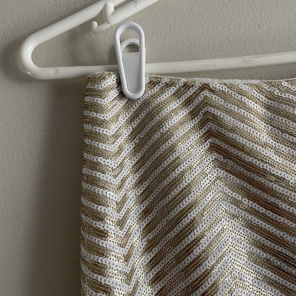 Banana Republic Women SZ 6 White/Gold Chevron All Over Sequin Lined Pencil Skirt - Picture 5 of 9
